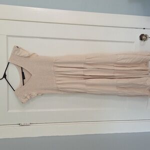 MEROKEETY Women's Flutter Sleeve Smocked Midi Dress Beige